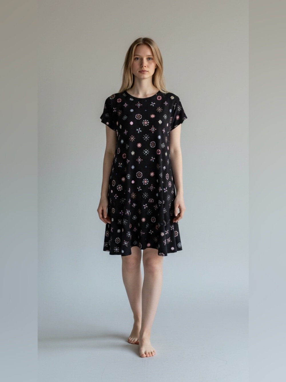 Desigual casual shortsleeved black abstract print aline dress bohemian large